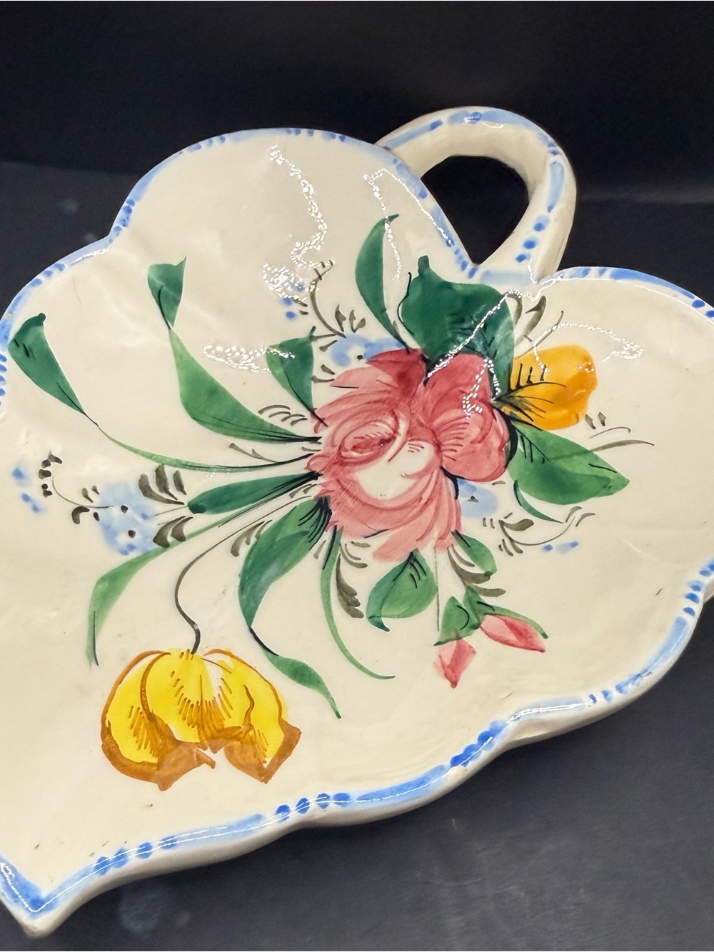 Hand-Painted Floral Ceramic Serving Dish - Pink & Yellow